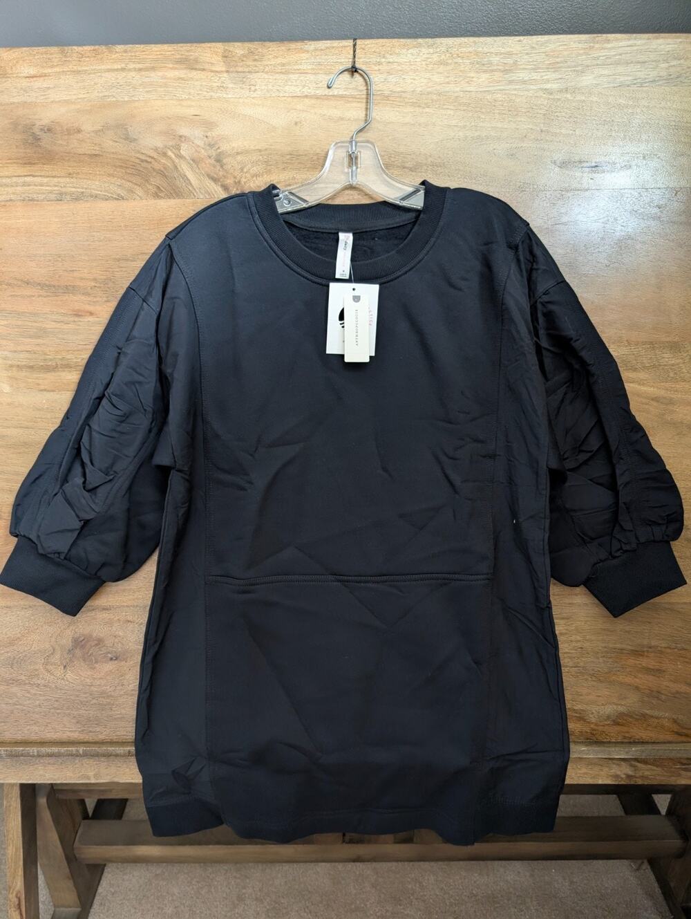 Daily Practice Sweatshirt Women's M Black Fleece Lined 3/4 Sleeve Crew Neck NWT